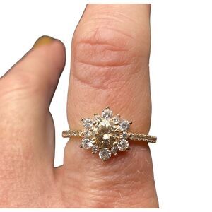 Sterling silver 925 rose colored band 1 carat rose gold diamond CZ flower snowfl